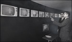 Virgil Hartline and William Aubry of Buckeye Cablevision in August, 1966. With Buckeye’s launch, Toledo became one of the nation’s few cities with dedicated cable services.