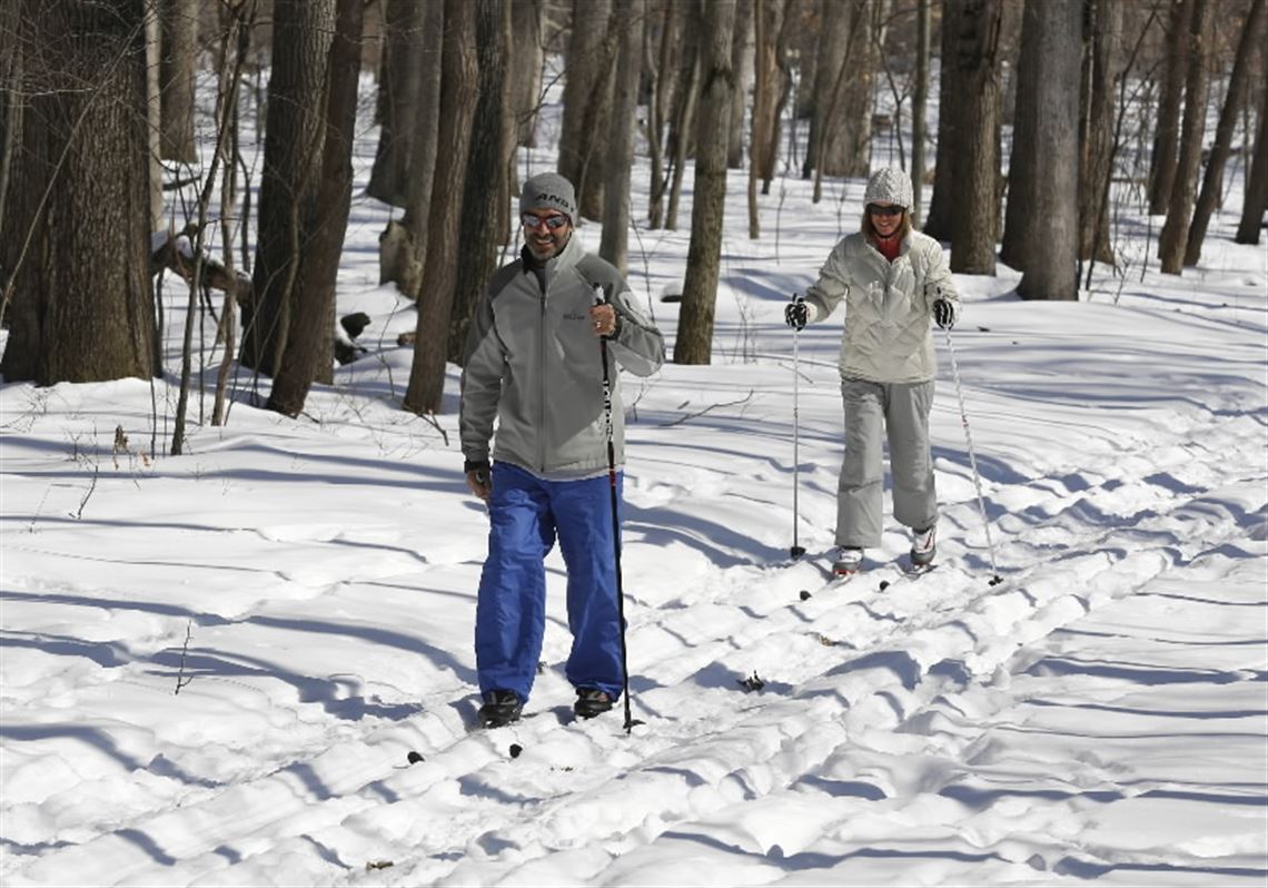 Monclova Township residents David and Lisa Proctor cross-country ski at Oak Openings Metropark in Swanton. The Proctors said they bought the skis to ward off the cabin fever they experienced during last year’s rough weather.