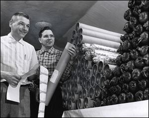 Richard ‘Dick’ Ransom, right, and his cousin and associate, Earl Ransom, shown in 1959, developed their own smoked beef product to expand the cheese line they sold at trade shows. 