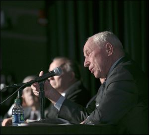 Apollo 15 astronaut Al Worden speaks at an Ohio State University panel last week on the future of the U.S. space program.