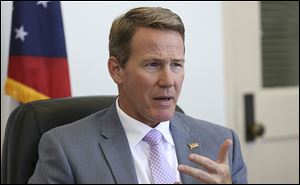 Ohio Secretary of State Jon Husted speaks during a meeting with the Blade editorial board May 15.