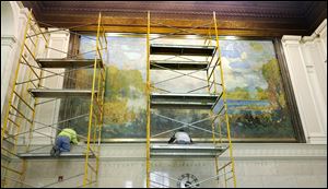 The large painting depicting the Battle of Fallen Timbers that hung in the closed Charter One Bank building downtown is being donated by David Ball, the building’s owner, to the Fallen Timbers Battlefield Commission.   