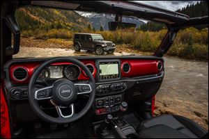 The interior of the new 2018 Jeep Wrangler is shown in a promo photograph released Wednesday by Fiat Chrysler Automobiles.