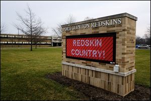 A sign outside of Port Clinton High School features the school nickname of Redskins. Port Clinton is one of the 85 schools in Ohio with an Indian-themed nickname.