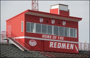 The press box at the Bellevue High School's football field. The Redmen are in the Sandusky Bay Conference.
