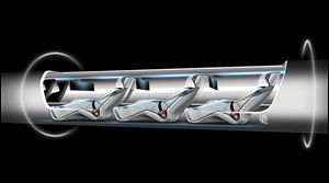 An image released by Tesla Motors, is a sketch of the Hyperloop capsule with passengers onboard.