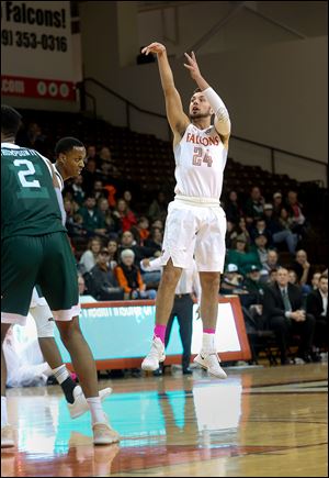 BGSU's Matt Fox, an Anthony Wayne graduate, made four 3-pointers in the Falcons' win over Eastern Michigan Saturday.