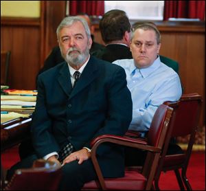 Attorney Mark Berling, left, and defendant James Worley appear on the first day of jury selection in Fulton County Common Pleas Court on Monday.