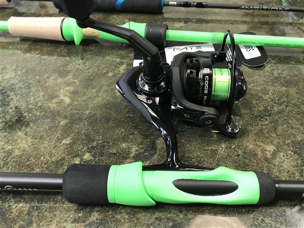 green fishing rod and reel