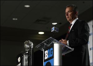 Ohio State head coach Urban Meyer speaks at the Big Ten Conference NCAA college football Media Days in Chicago, Tuesday, July 24, 2018. 
