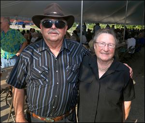 From left at back, Jun Tsuji, Pete Durbin; from left at front, U.S. Rep. Marcy Kaptur (D., Ohio) and Melissa Growden during the American Farm Museum and Education Center's Farm to Table Dinner on their property in Blissfield, Mich., on Saturday, August 4, 2018. 