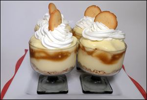 Banana Pudding with Caramelized Bananas and Spiked Whipped Cream. 