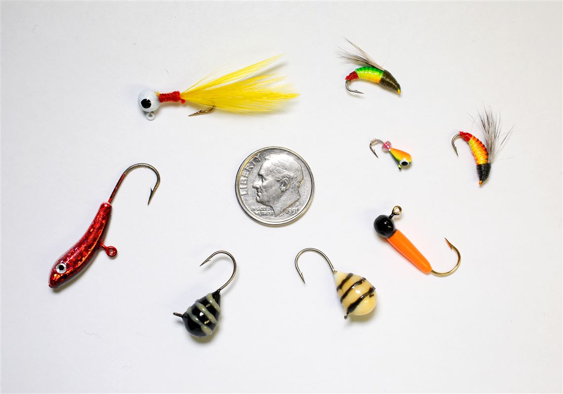 ZWMING Ice Fishing Jigs Kit Ice Fishing Lures in Tackle Box Bass Trout Walleye Perch Winter Ice Fishing Baits Treble Hooks