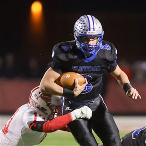 Elmwoodu2019s Hayden Wickard runs the ball at Bowling Green High School in Bowling Green, Nov. 11.