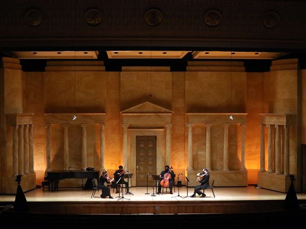 Members of the the Toledo Symphony perform at the Peristyle at the The Toledo Museum of Art in 2020.