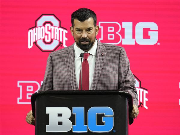 Trener Ryan Day je zastopal državno univerzo Ohio na medijskih dnevih Big Ten v Las Vegasu