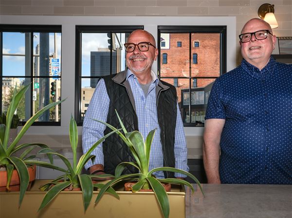 Tim Valko and Jim Moore, left, leaders of the Appetite for the Arts series with the Arts Commission.