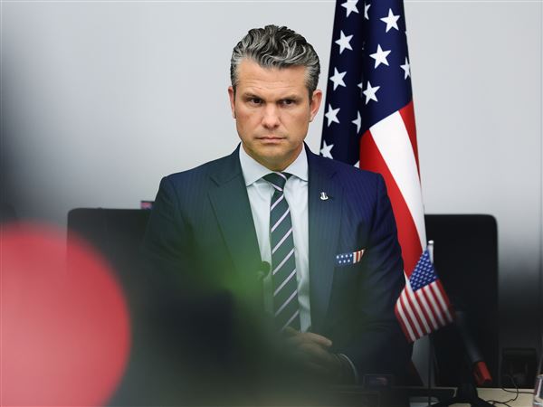 United States Defense Secretary Pete Hegseth addresses a meeting of the Ukraine Defense Contact Group at NATO headquarters in Brussels on Oct. 15.