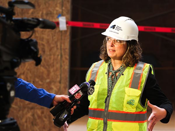TMA Deputy Director Andrea Gardner speaks as renovations begin at the Toledo Museum of Art on Oct. 22.