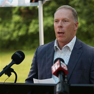 Doug Stephens, director of the City of Toledo Department of Public Utilities, speaks during a news conference on June 5 at Delaware Park in South Toledo.
