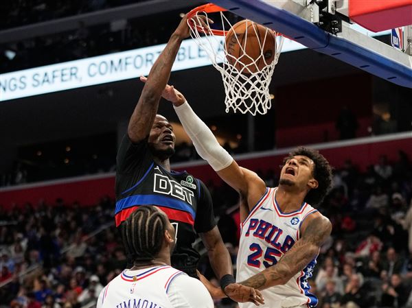 Short-handed Pistons win ninth straight game, beating 76ers 114-105