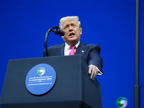 President Donald Trump speaks during the Saudi Investment Forum at the Kennedy Center on Nov. 19 in Washington.